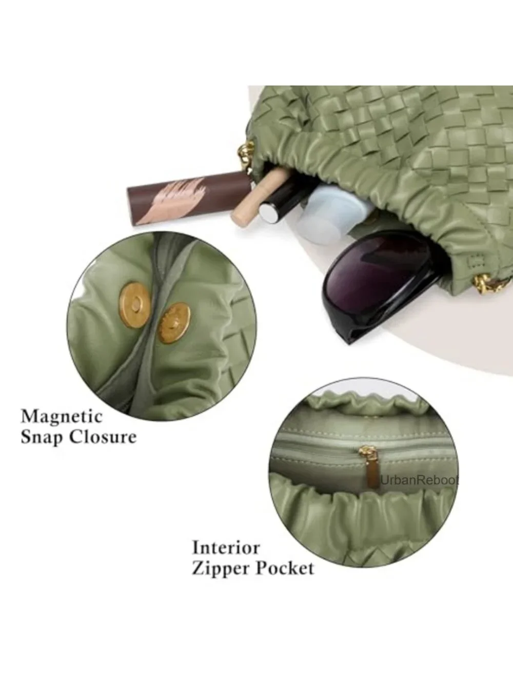 Woven Faux Leather Dumpling Crossbody Bag Ruched Evening Clutch